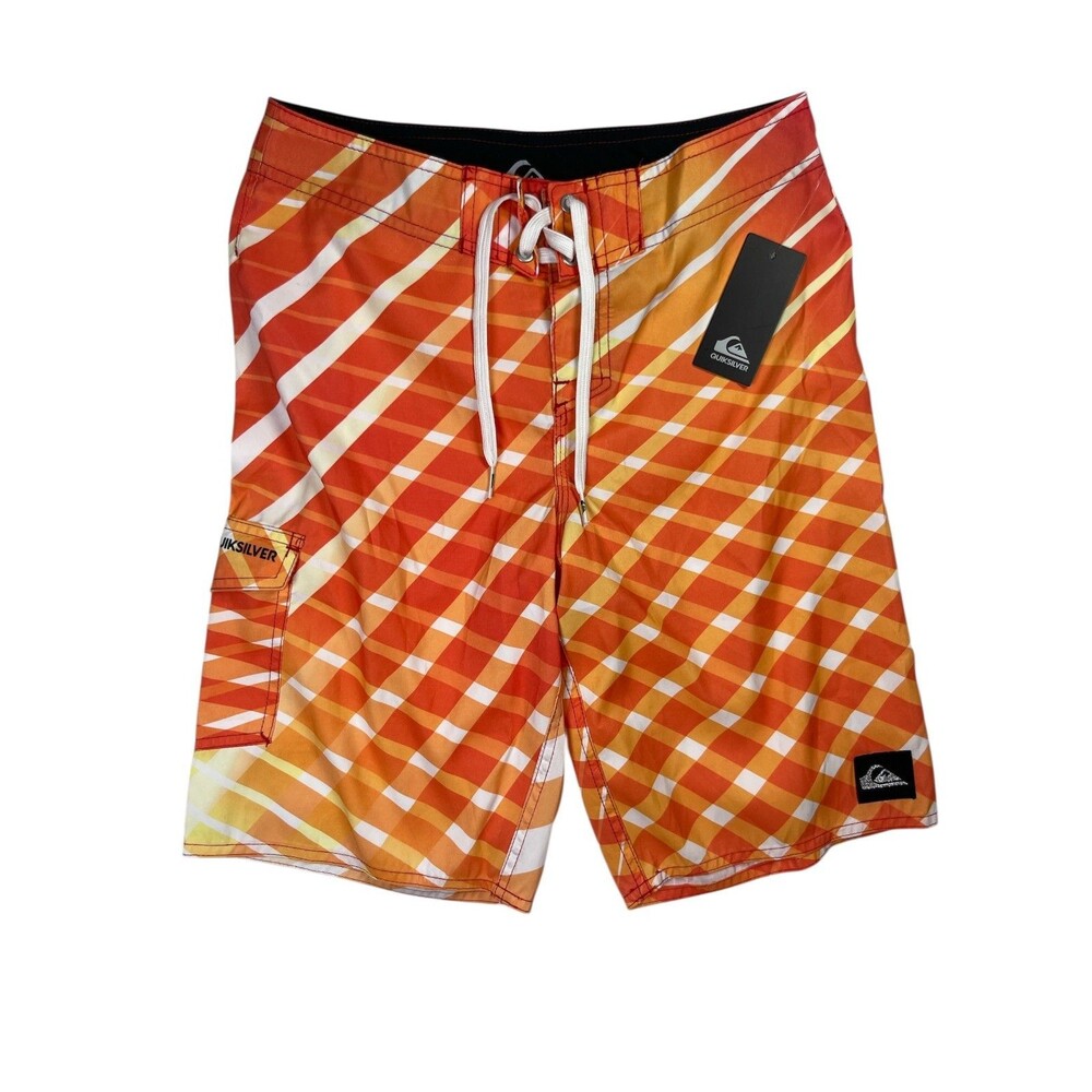 Quiksilver Board Shorts‎ 26 Orange Striped Drawstring Cargo Pockets